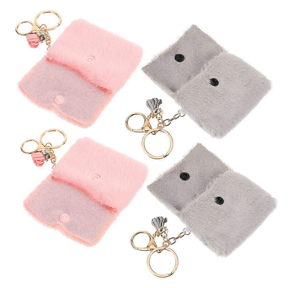 Worgeous 4pcs Mini Wallet with Keychain Coin Purse for Women Cute Small Furry Coin Holder Container Wallet Purse