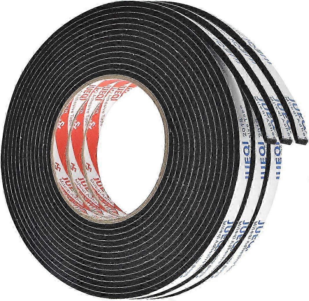 2025 3PCS Foam Tape Double Sided Sponge Tape 3mm 10mm 10m Self Adhesive Tape Black Heavy Duty Waterproof Tape Outdoor Use Indoor Seal Tape Windows Doo