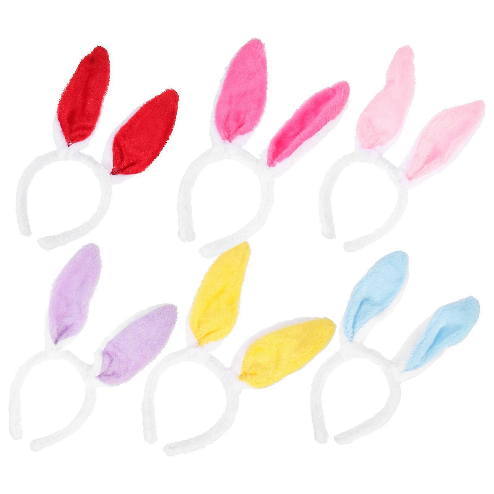 Plush Bunny Ears Headband For Kids And Women 28X12X1.30CM Assorted Color Hair Clasps 6Pcs