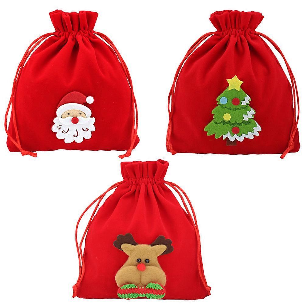 Rectangular Party Style Bags 3Set Drawstring Packaging Red Ideal For Candies And Jewelry Storage