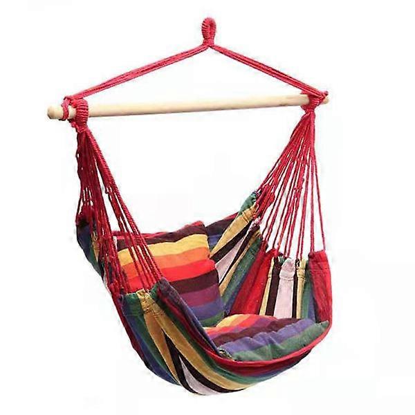 Canvas Hanging Chair, Portable, Comfortable, Colorful Striped, Hanging Rope Swing for Indoor