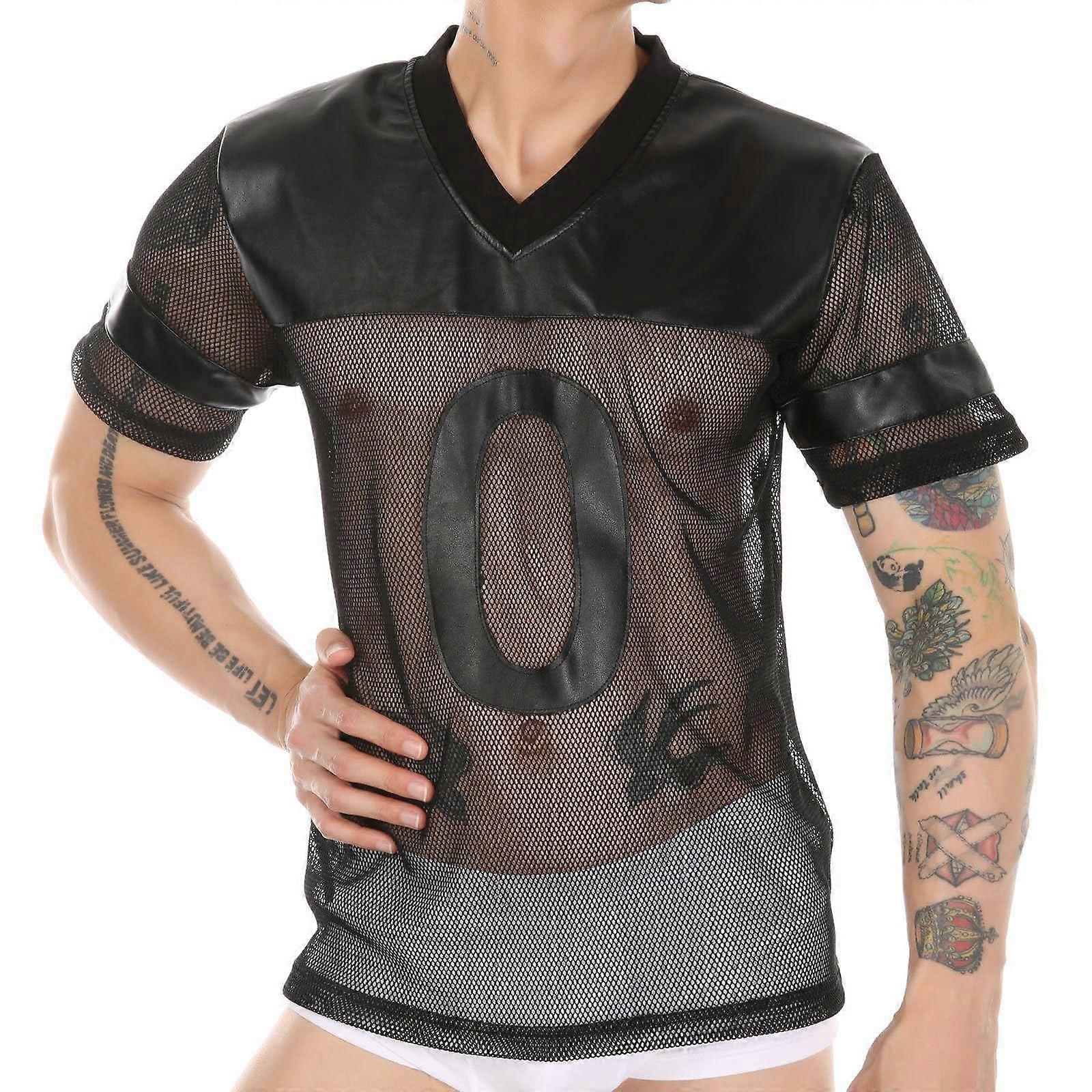 Erkek Kısa Kollu Tişört Seksi Fileli File Gömlek Şeffaf Atlet Kolsuz Atlet Islak Görünümlü İç Çamaşırı Parti Kulüp Giysileri XL Gri