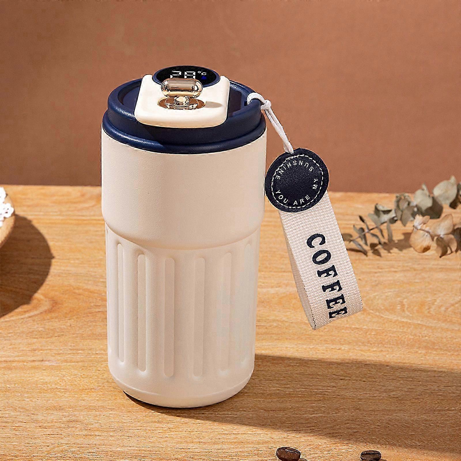 Thermal Coffee Mug For Hot & Cold Drinks, 450Ml Coffee Cup Travel Mug With Digital Temperature Display, Leakproof Stainless Mug With Portable Handle