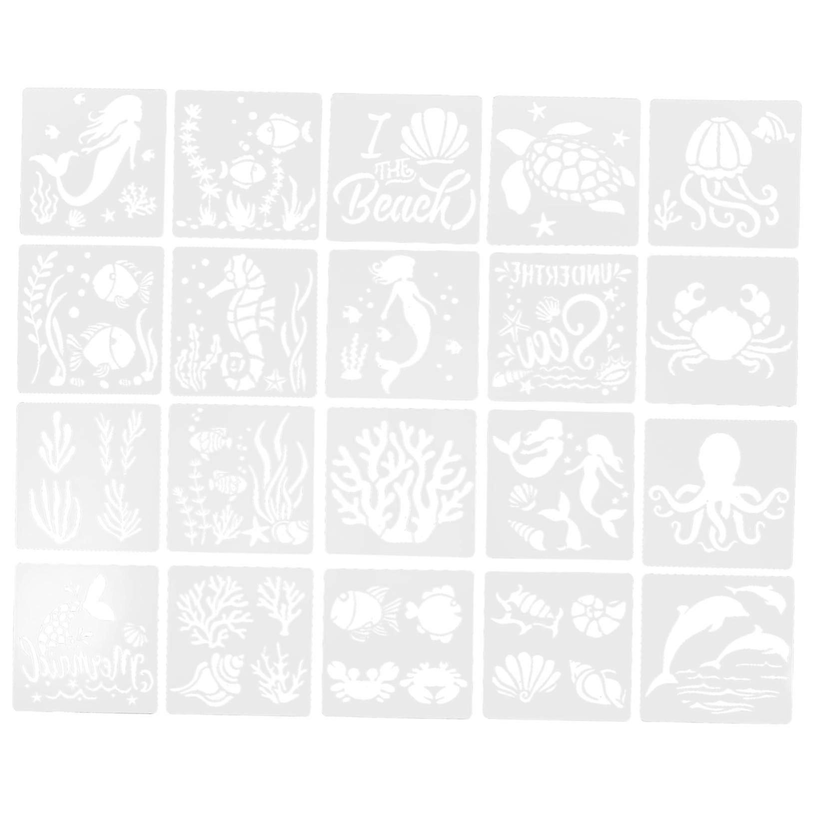 Hollow-Out Stencils - 20 Sheets, Reusable Marine Creature Craft Stencils for DIY Painting and Woodworking Projects