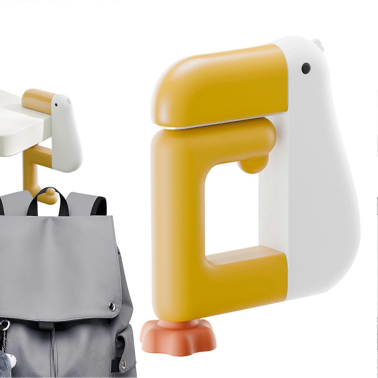 Table hooks, desk coat hangers – no drill backpack hanger under the desk clamp holder, headphone holder with side hook on the white table.