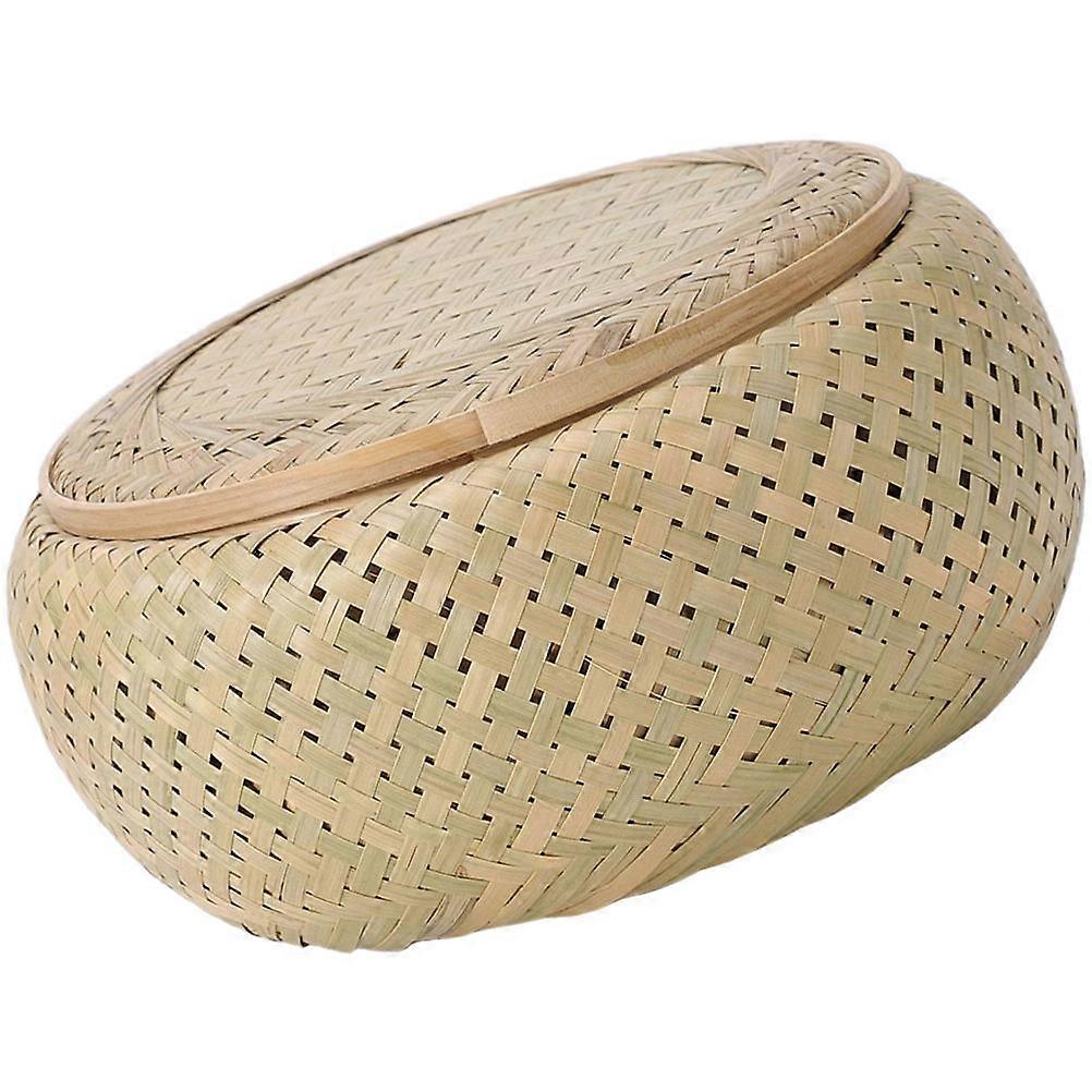 Woven Beige Plastic Tea Storage Box with Lid for Home Use 70-