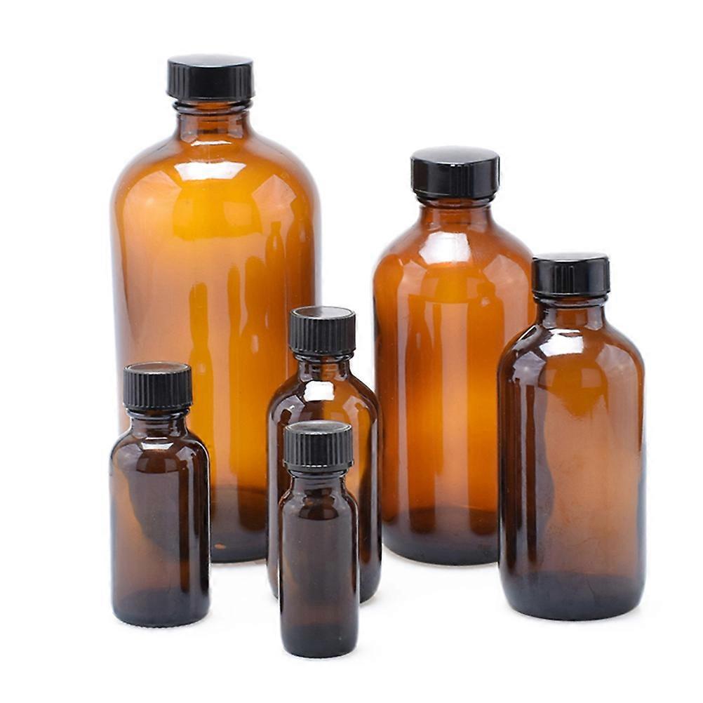 4pcs Amber Glass Boston Round Bottles with Black Caps for Essential Oils, Chemistry Storage, Travel, and Safe Dispensing – Light Blocking Design