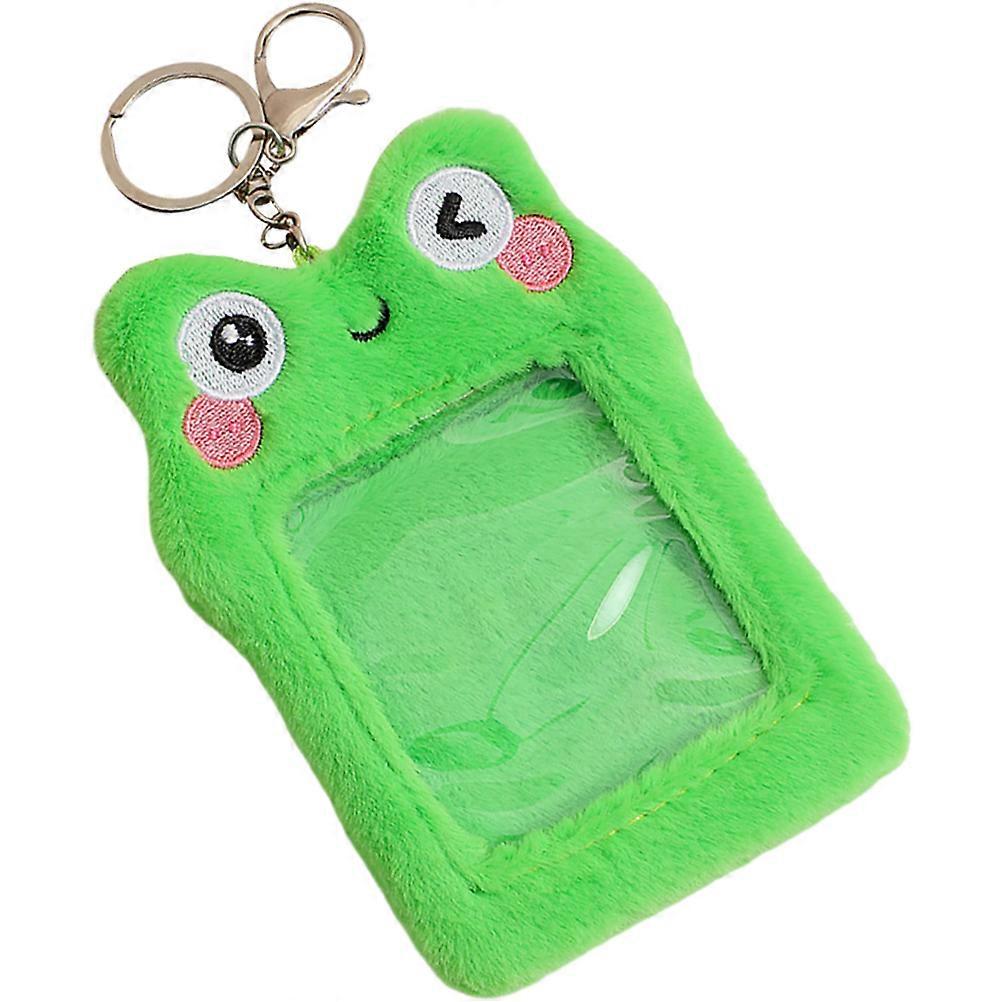 Cute Green Cartoon Frog Plush Keychain Card Sleeve with Transparent ID & Game Picture Holder for Students – Stylish & Design