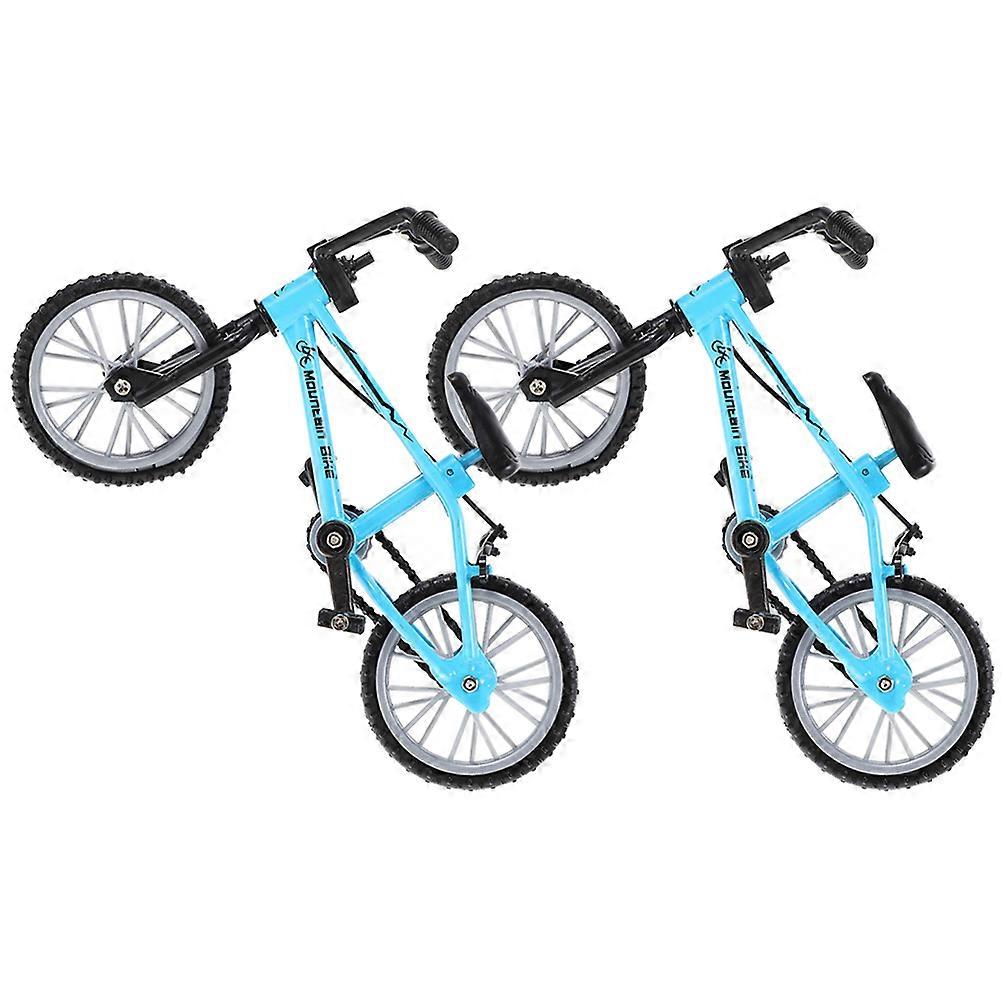 2pcs Mini Alloy Bikes for Dollhouse Decor – Realistic Tiny Blue Bicycle Models with Brakes for Creative Play and Photo Props