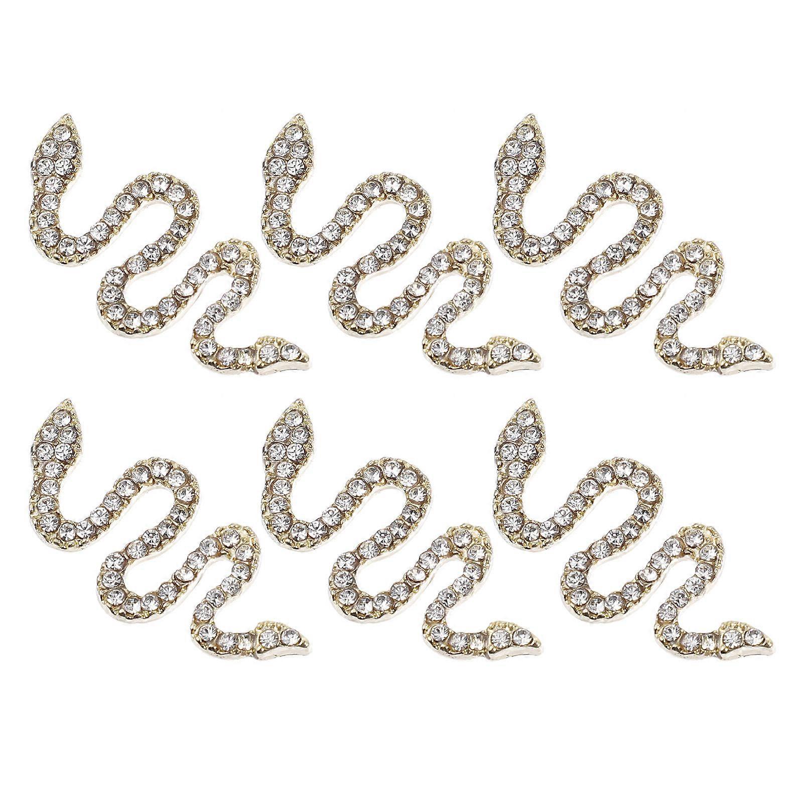 Rhinestone Alloy Charms 6Pcs Snake Shape Nail Beauty Tool For Home Use With Smooth Surface Design