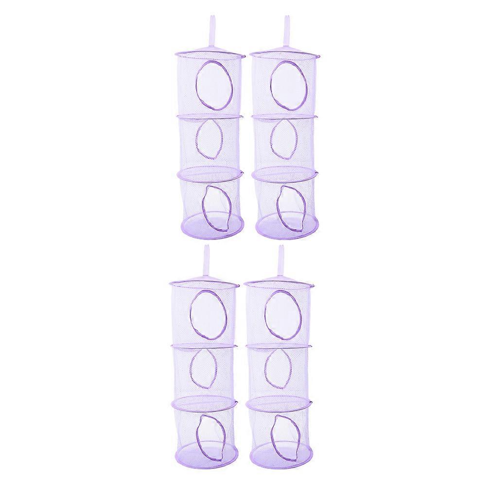 Lavender Stuffed Animal Organizer with Foldable Design and Breathable Mesh for Bedroom Storage 4 Pieces