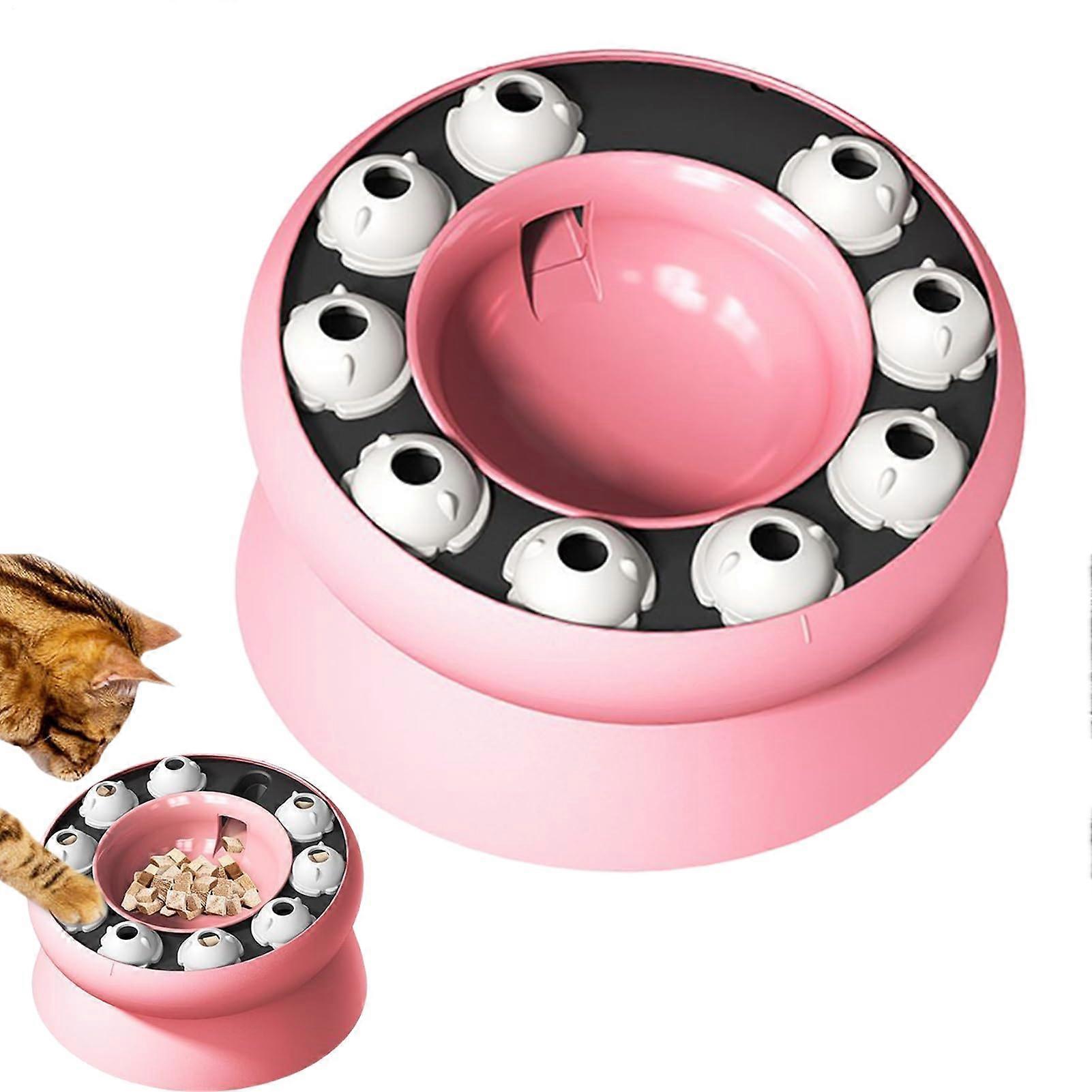 Slow Feeder Cat Bowl, Rotating Drip Dish for Cats - Interactive Feeding Toy for Fast Eaters, Pink, Home & Travel Use