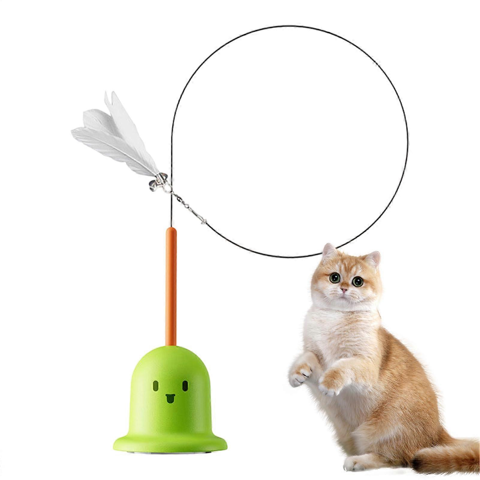Cat Teaser Wand With Bell, Portable Interactive Cat Feather Toy For Kittens, Green, Suction Cup Attachment