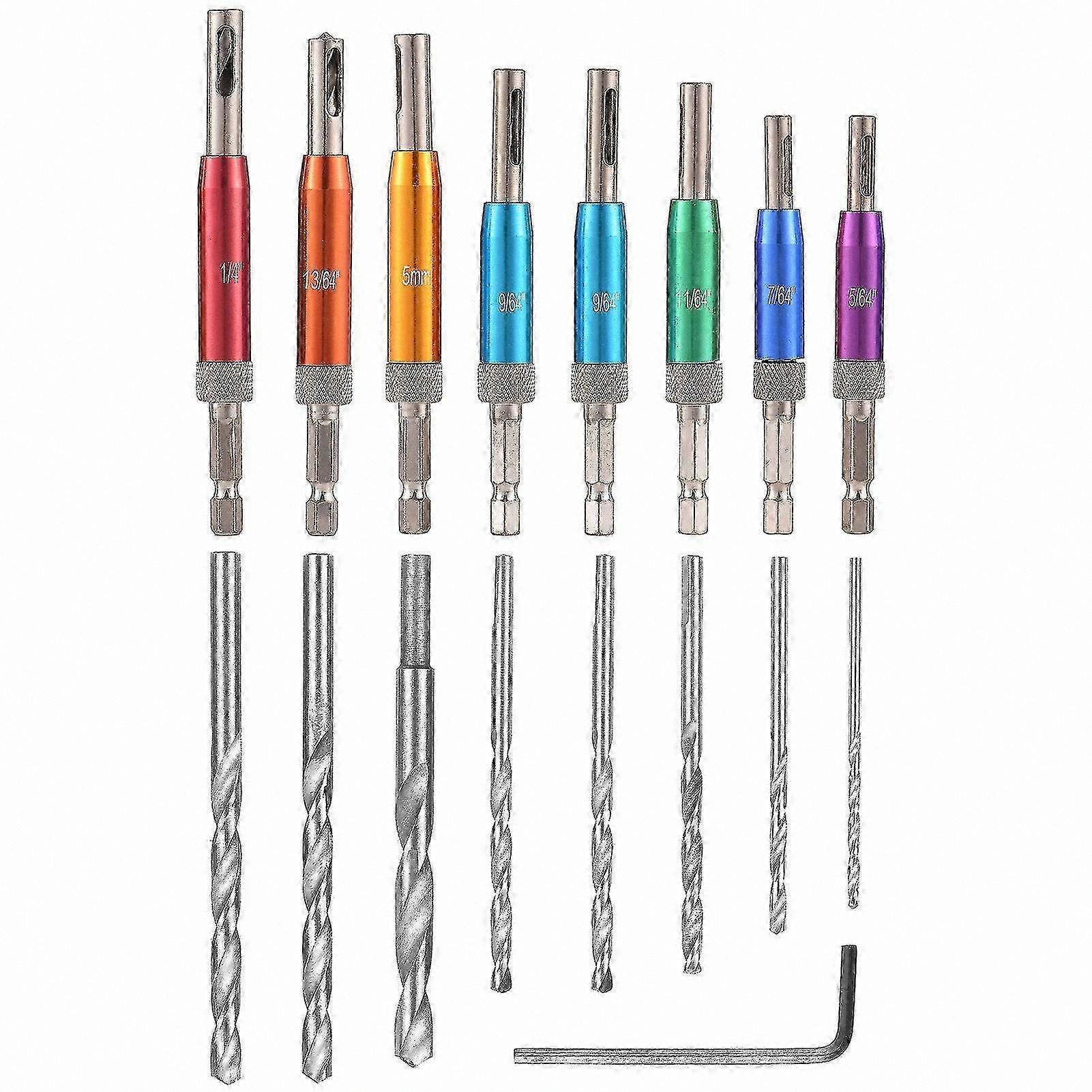 Self-Centering Hinge Drill Bit Set - 17-Piece Hex Shank for Woodworking Projects