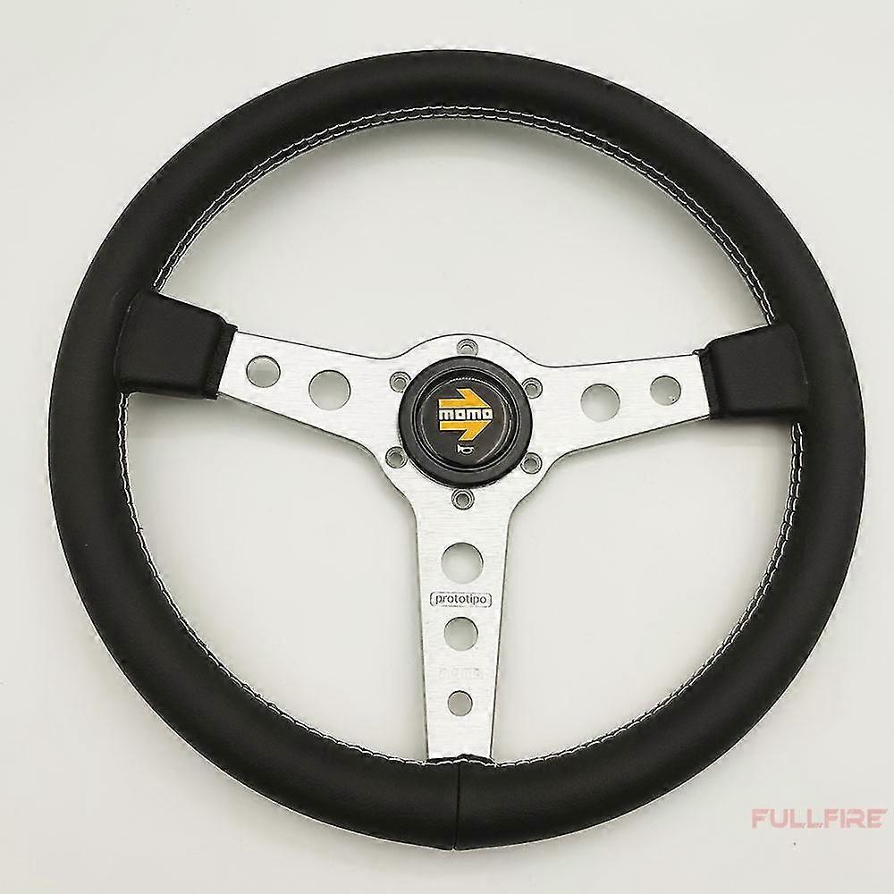 Momo Lenkrad 14 Zoll Leder Lenkrad Competitive Racing Fit Flache Auto Lenkradabdeckung modifiziertes Rennlenkrad ~ 11924