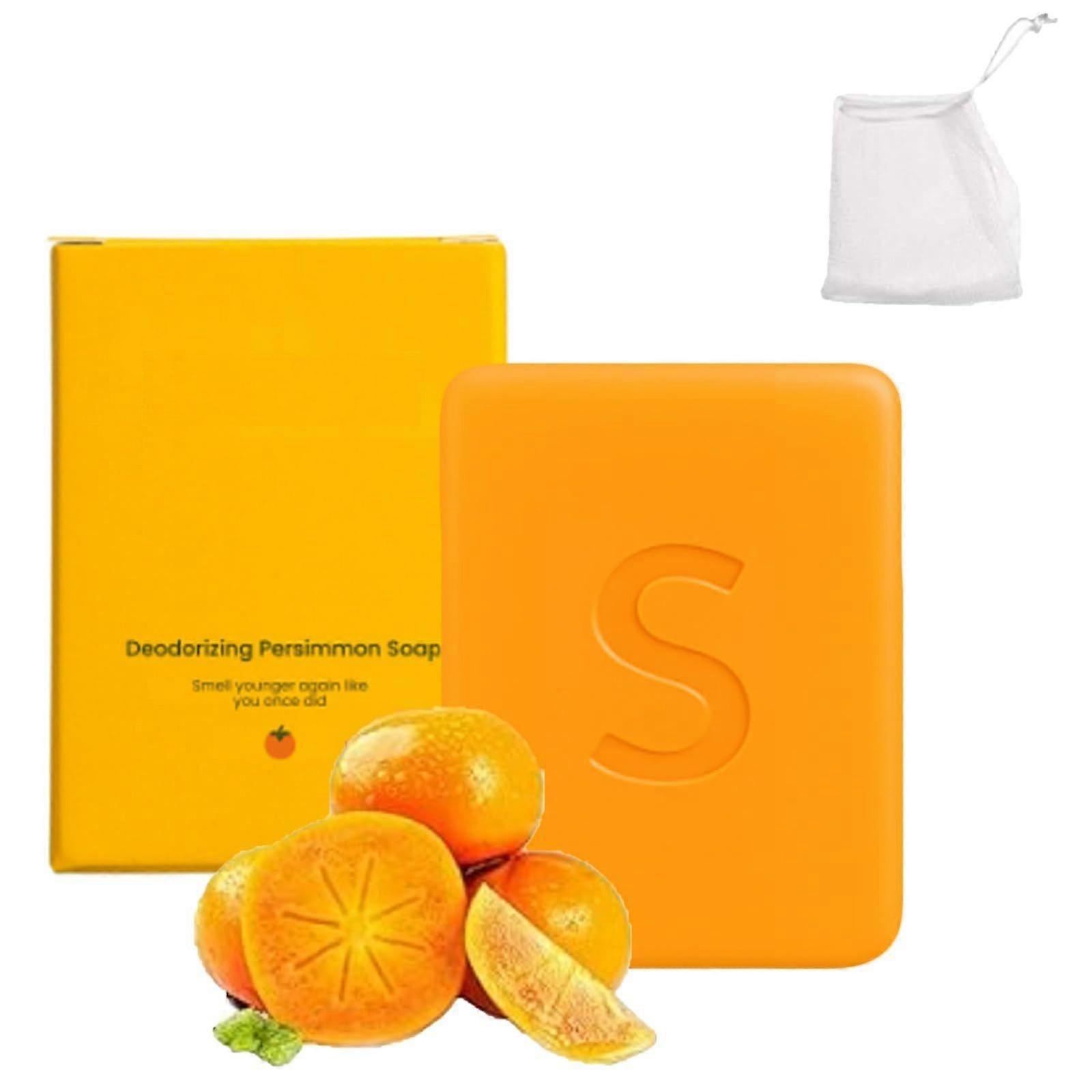 Persimmon Soap For Old People Smell, Deodorizing Persimmon Soap, Comfortable and Moisturizing, Suitable for Face and Body, Suitable for All Skin Types