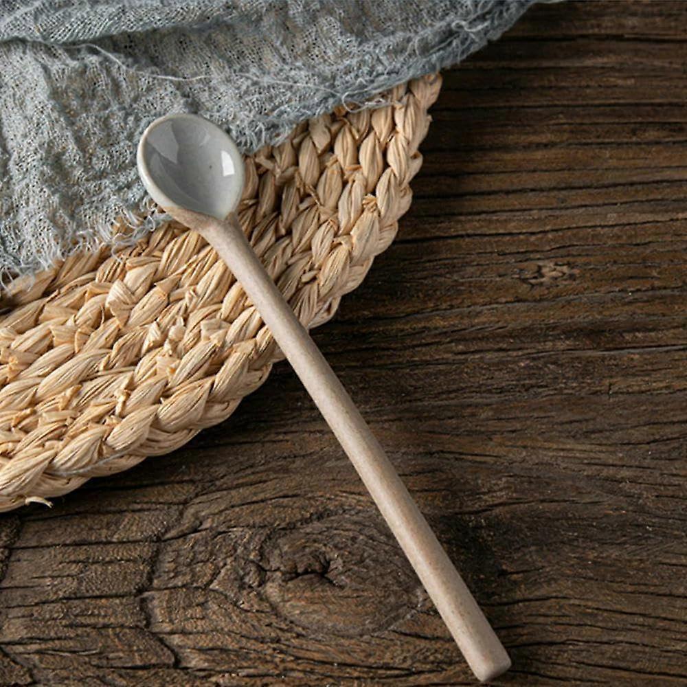 Ceramic Small Spoon Coffee Scoop With Long Handle 16.5x2.8cm Rough Pottery Soup Spoon Cute Kitchen Accessory