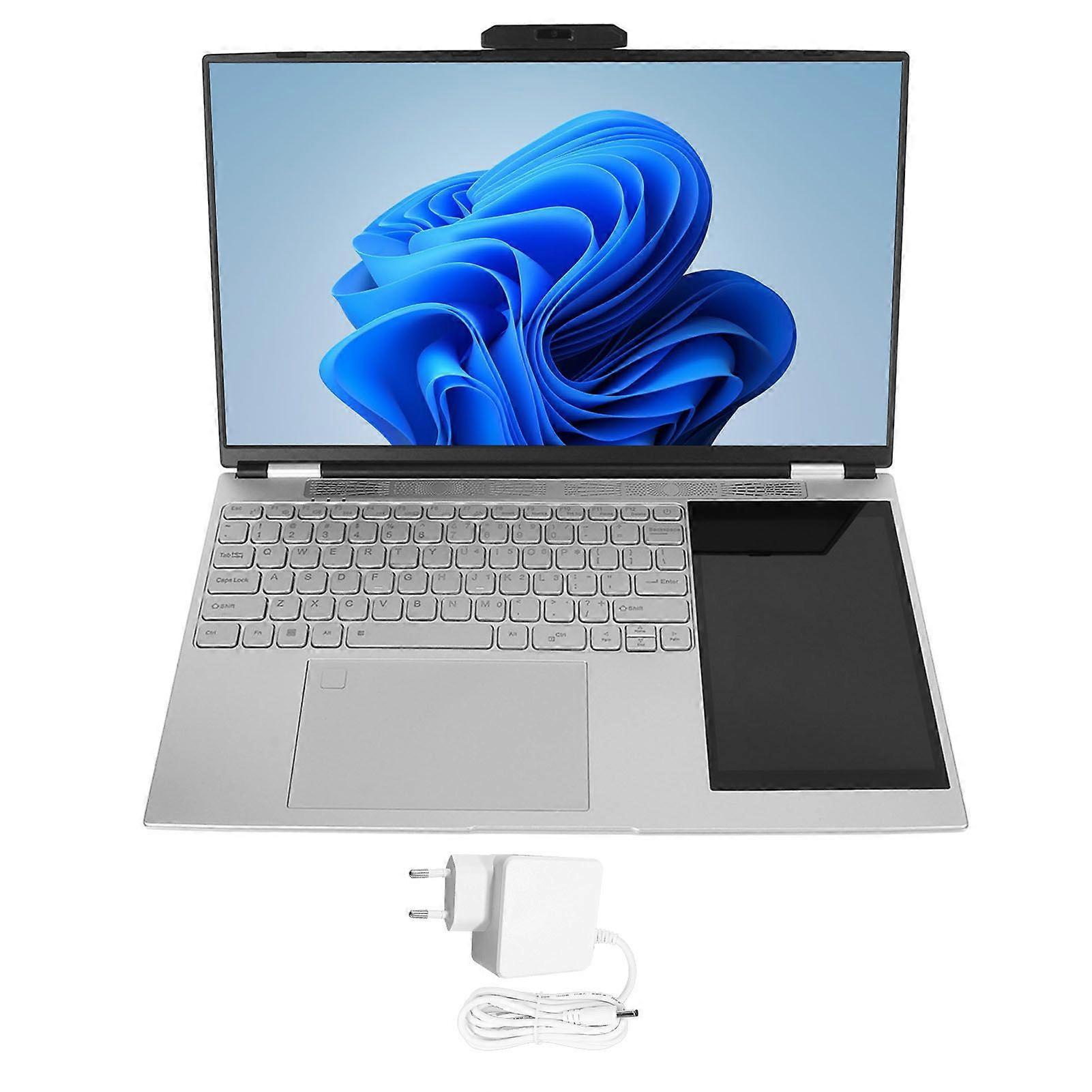15.6in Double Screen Laptop for Win 11 Up to 3.4GHz 180 Degree Opening HD Laptop with 7in IPS Screen Backlight Keyboard 100240V 16 Go 256 Go Prise UE