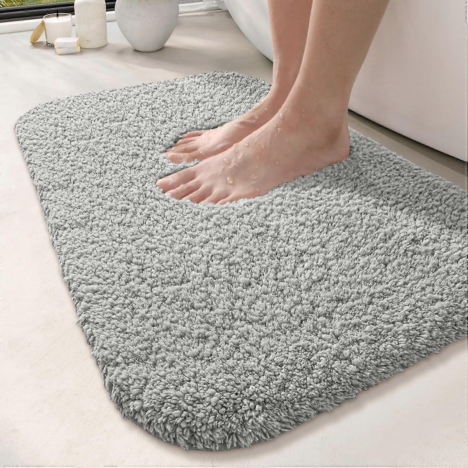 Extra Thick Microfiber Bath Mat 60x90cm Absorbent Non-slip Machine Washable Light Grey