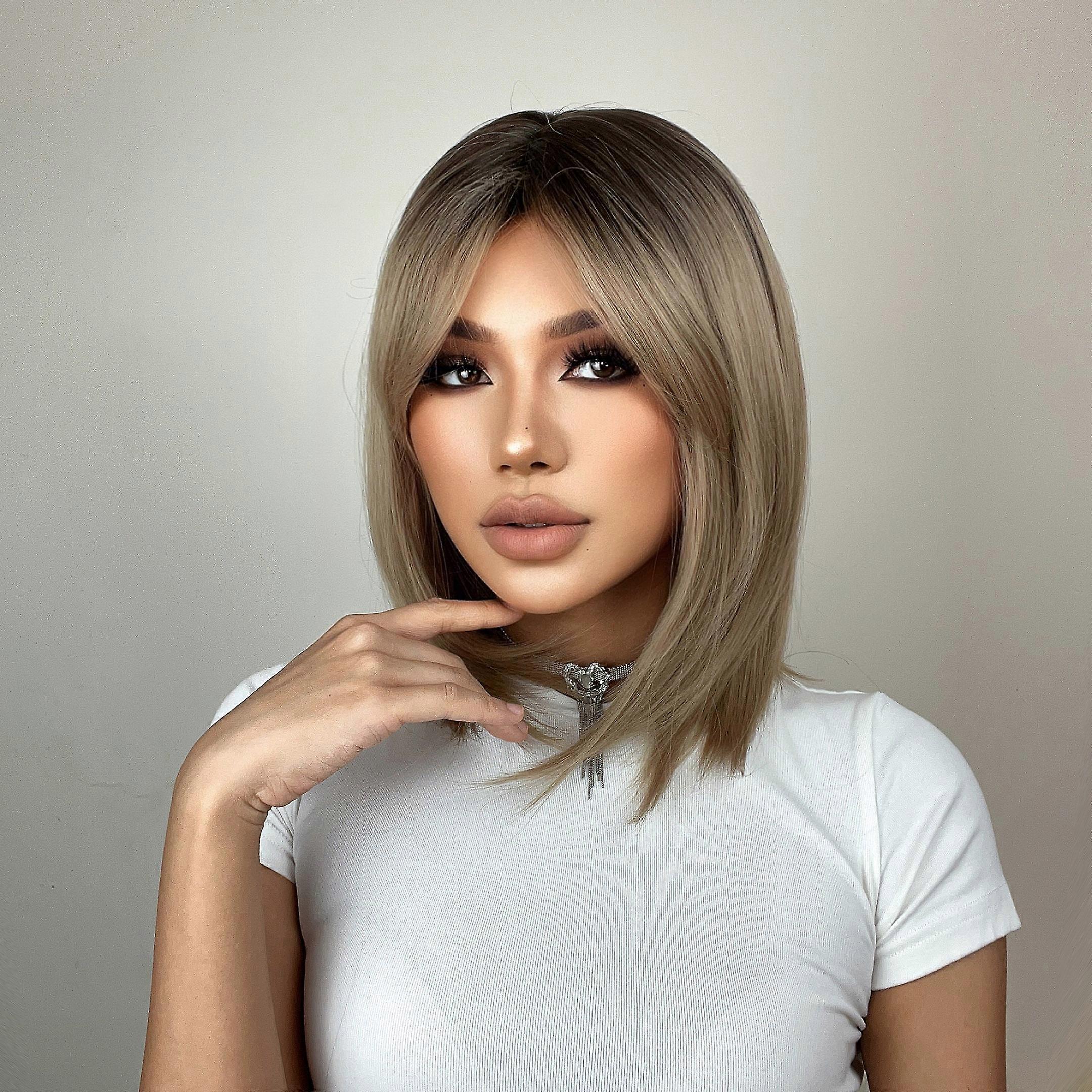 Shoulder Length Layer Natural Bob Machine-Made Synthetic Wig for Daily Wear – Heat-Resistant, Natural