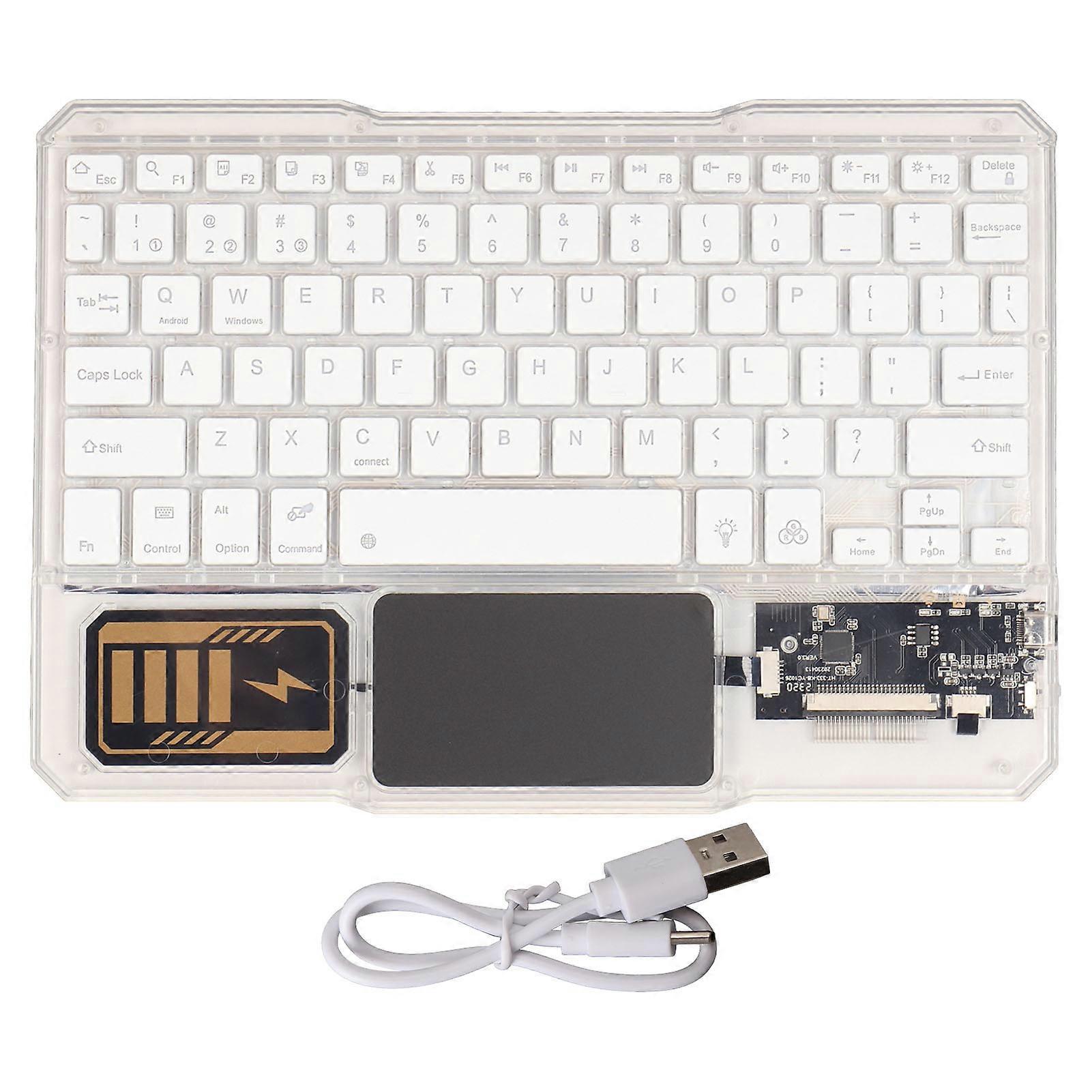 Rechargeable Bluetooth Keyboard Transparent Wireless with 7 Color Backlit for Mate Tablet White