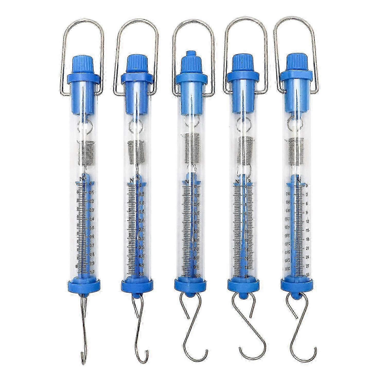 Spring Scale, Set of 5 Transparent Spring Balance Hanging Tube Spring Scale Set ( 1N, 5N, 10N, 20N, 30N )