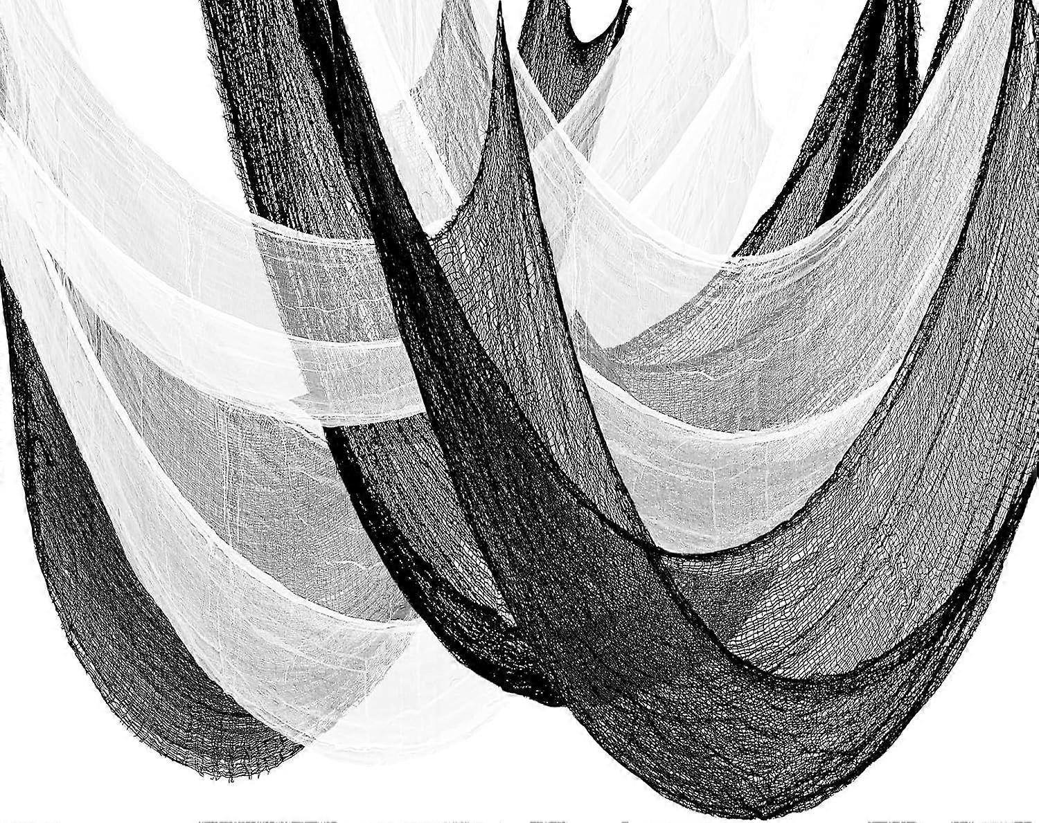 unbrand Paquet de 6 tissu effrayant d’Halloween - 30x70 pouces noir et blanc Halloween gaze Tissu ef