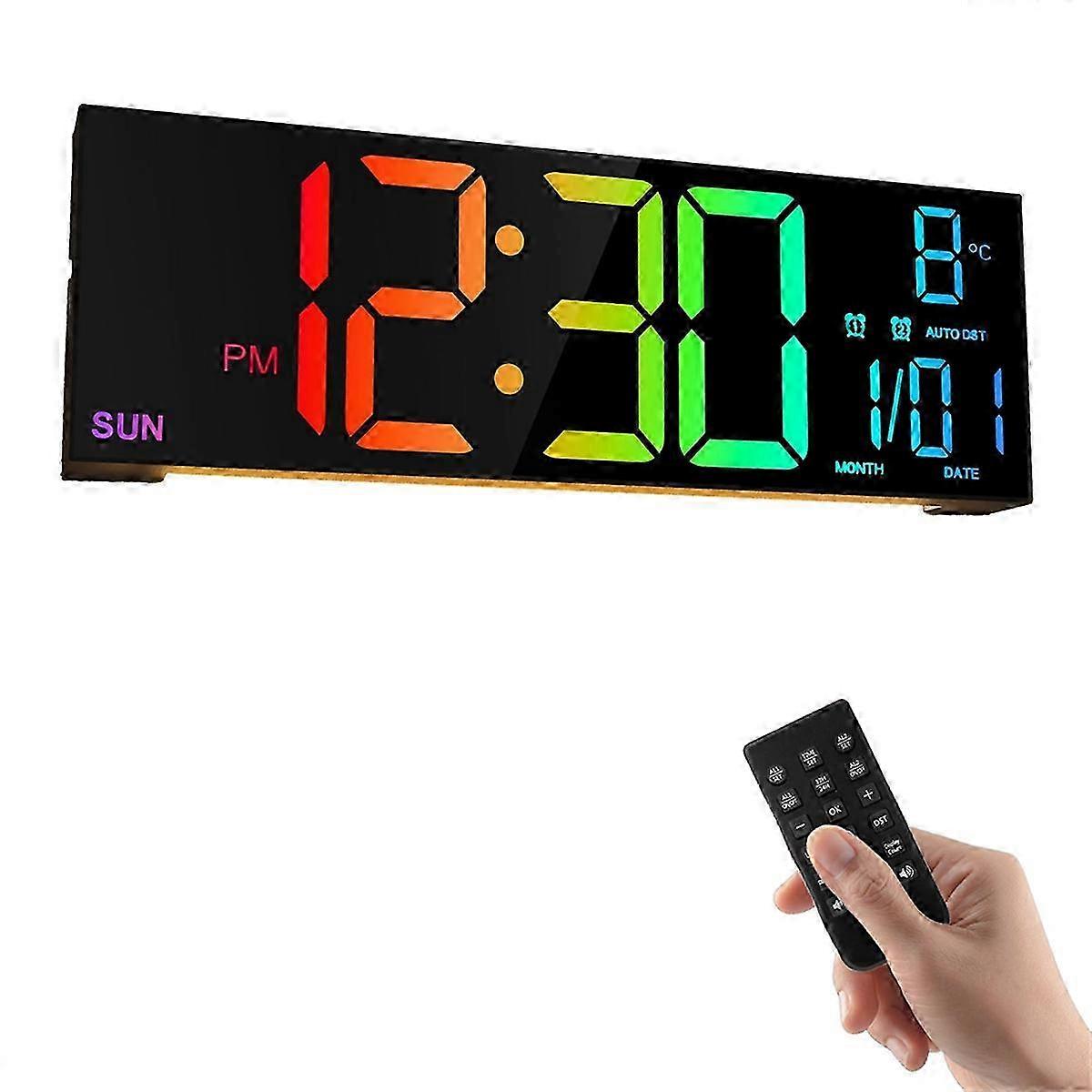 16.2in Digital Wall Clock with Remote Control, Temperature and Night Light Function