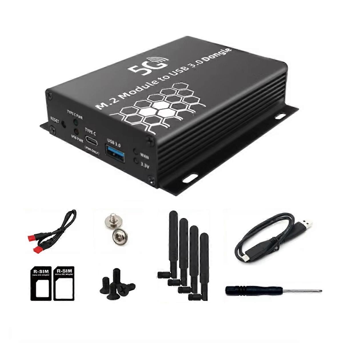 USB 3.0 to NGFF M.2 B-Key Wireless Adapter 1 SIM Card Slot 4 Antennas & Case with USB Cable for 5G 4G LTE WWAN Modem