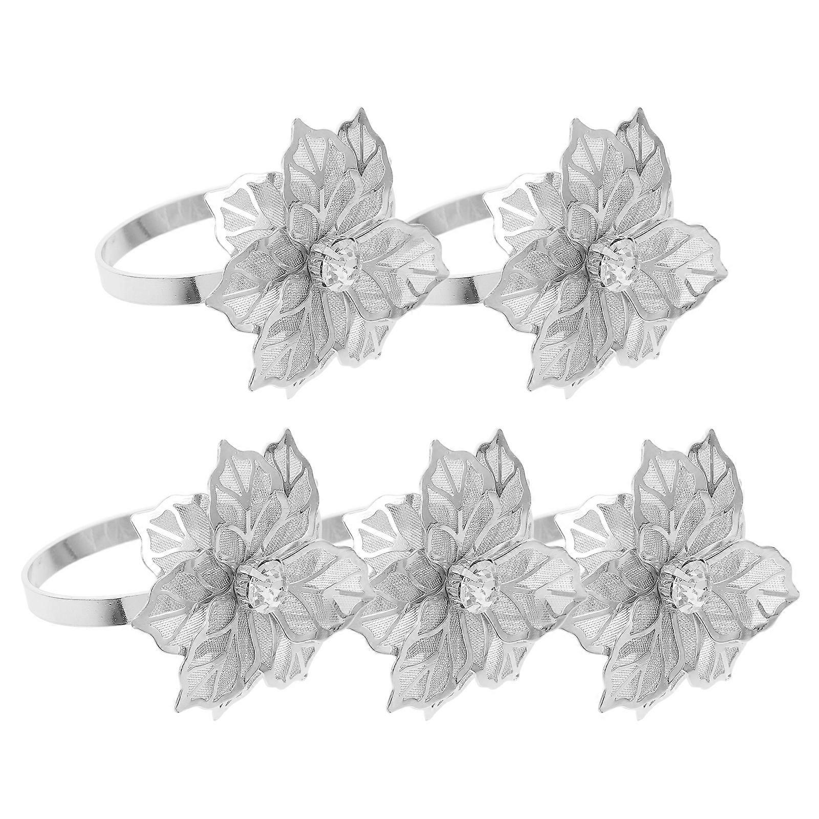 Elegant Flower Napkin Rings for Home Decor Made from Alloy in Silver Color 5 Pieces