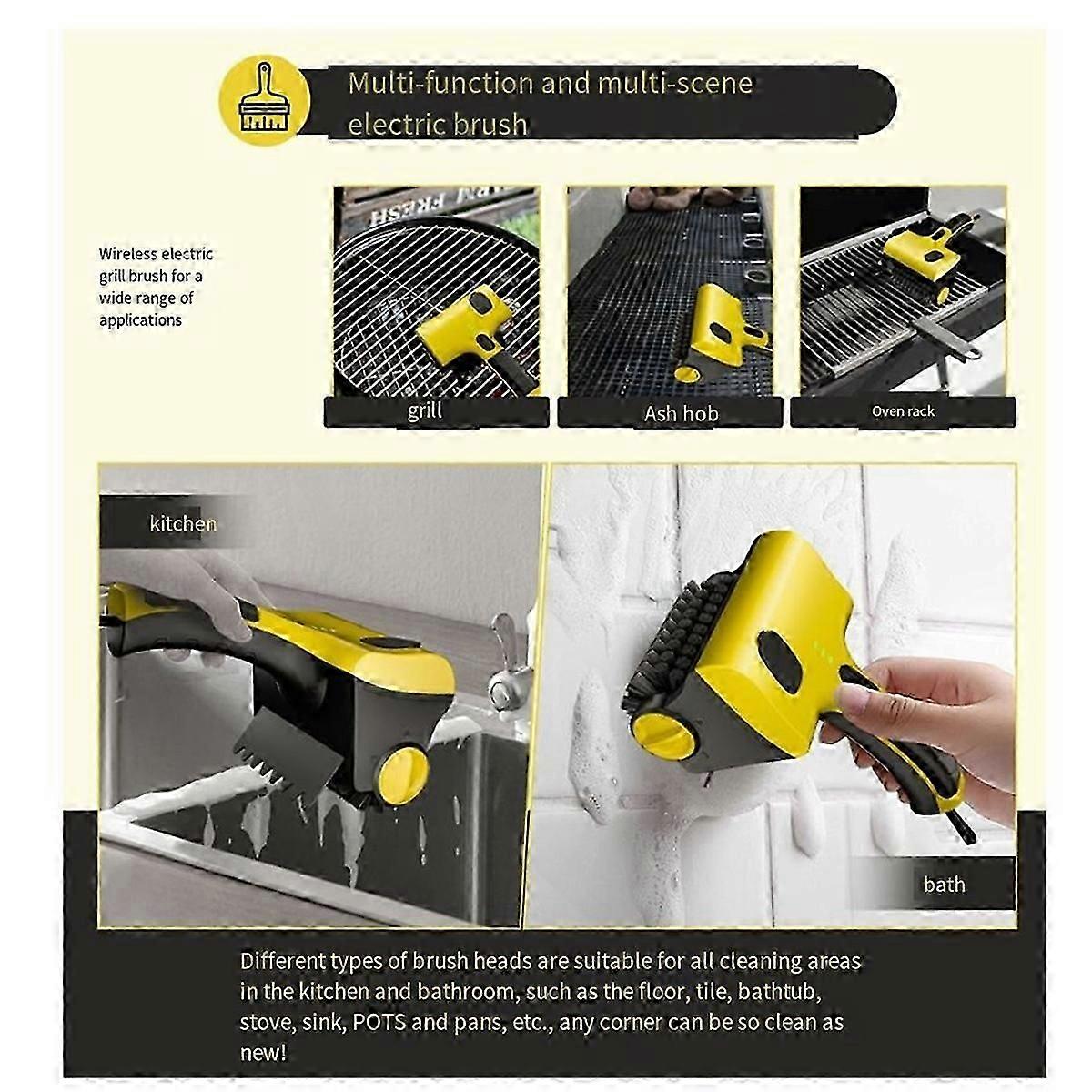Wireless cleaning brush for electric BBQ grill, kitchen tile scrubber