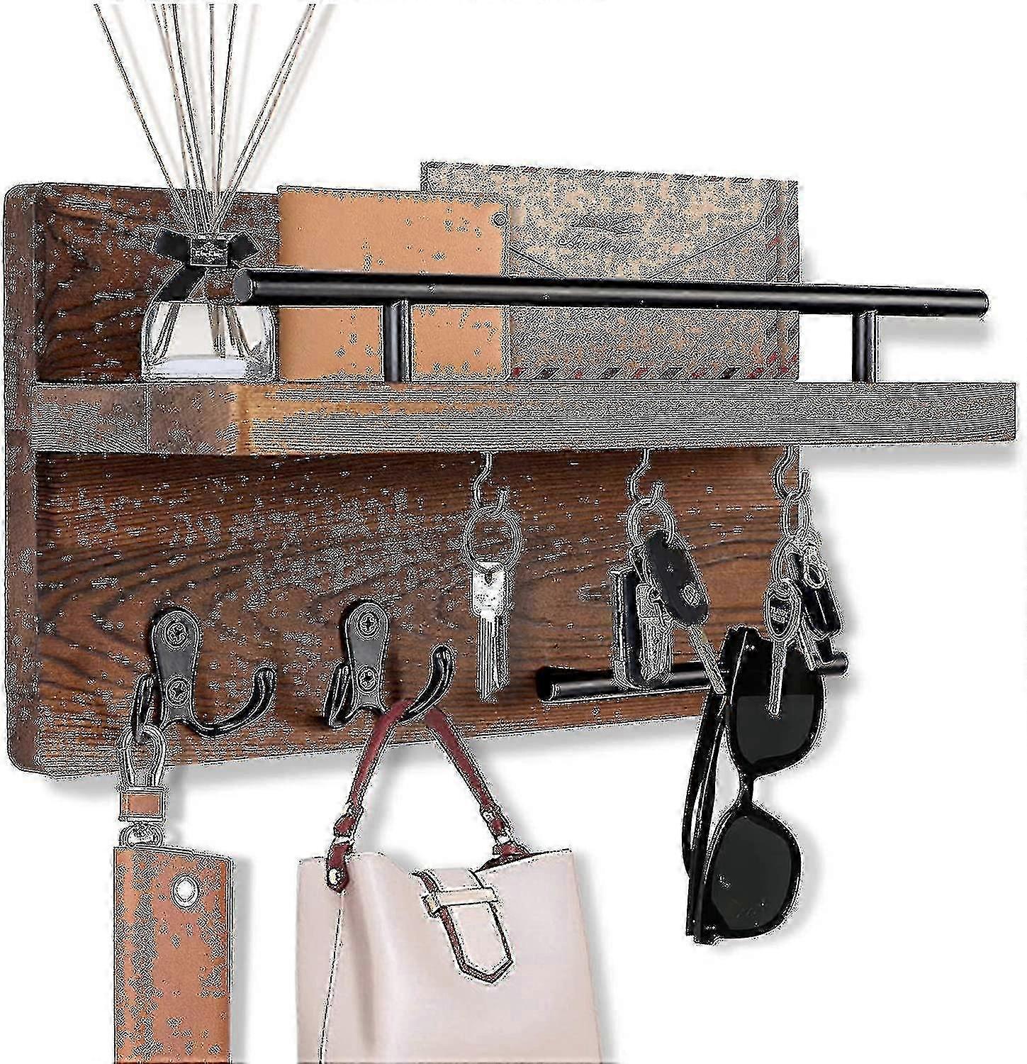 2025 Key Holder For Wall Decorative With 5 Key Hooks, Wall Mounted Key Hangers For Wall With Mail Key Rack, Wooden Mail Organizer With Shelf, Rustic H