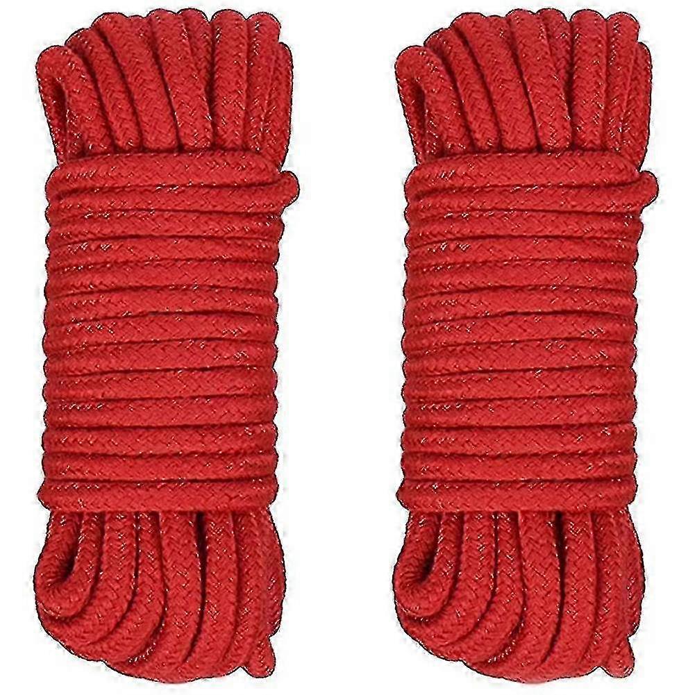 2 Pcs Red Cotton Rope, 8mm Multi Purpose Strong Soft Tying Cord For Camping Gardening Boating Craft