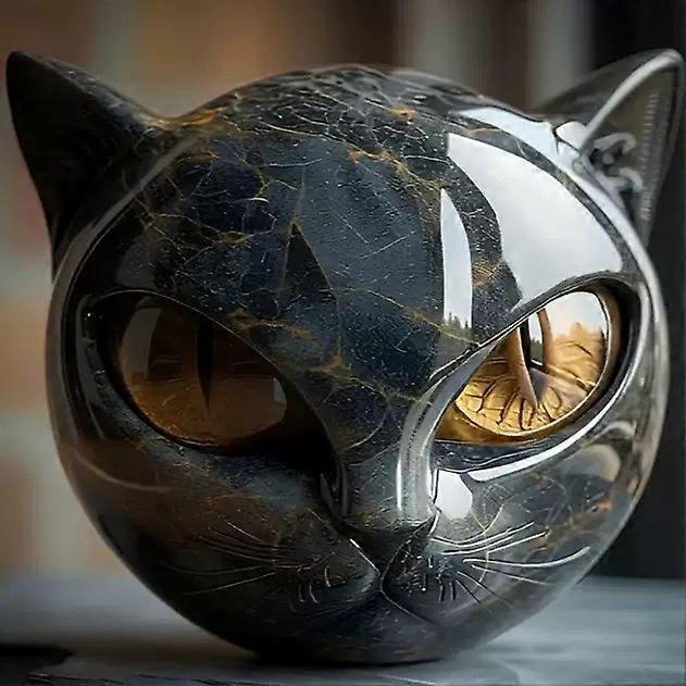 Luxury Black Cat Stone Sculpture Black Obsidian Crystal Gemstone Cat Resin Cat Head