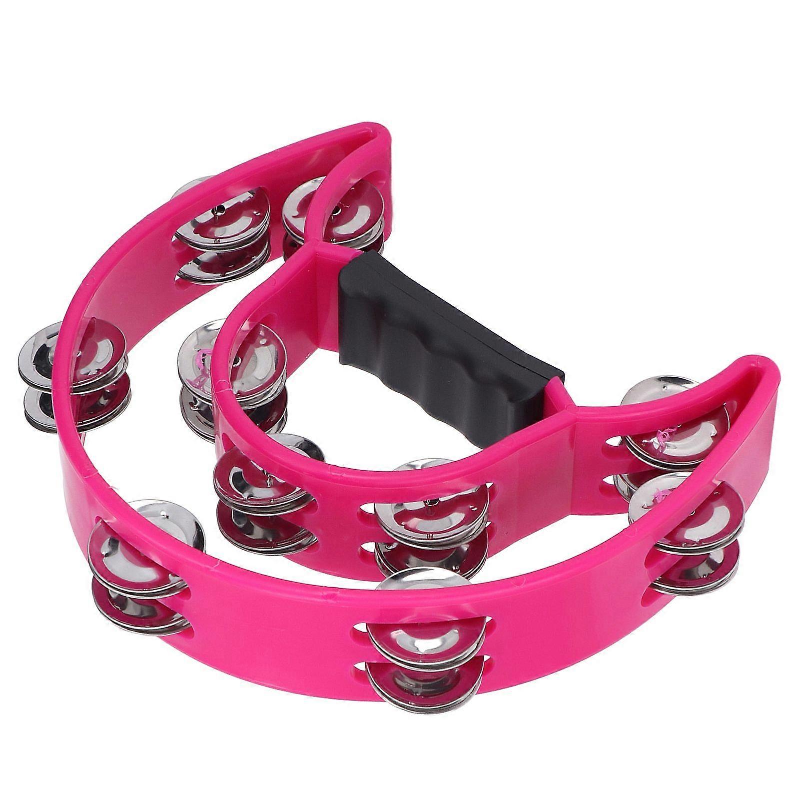 Musical Tambourine Half Moon Double Row Jingles Handheld Percussion Drum for KTV Party