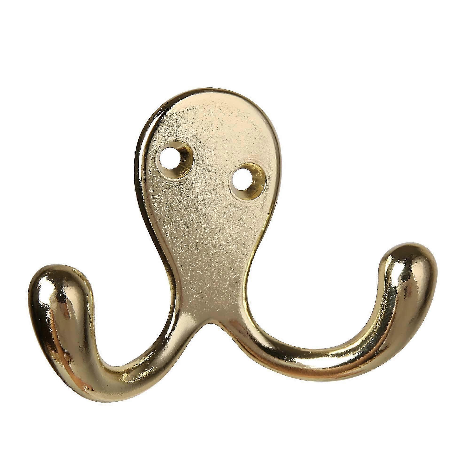LINJOU 6 Pack Double Prong Hooks, Double Hooks with 12 Screws (Vivid Brass)