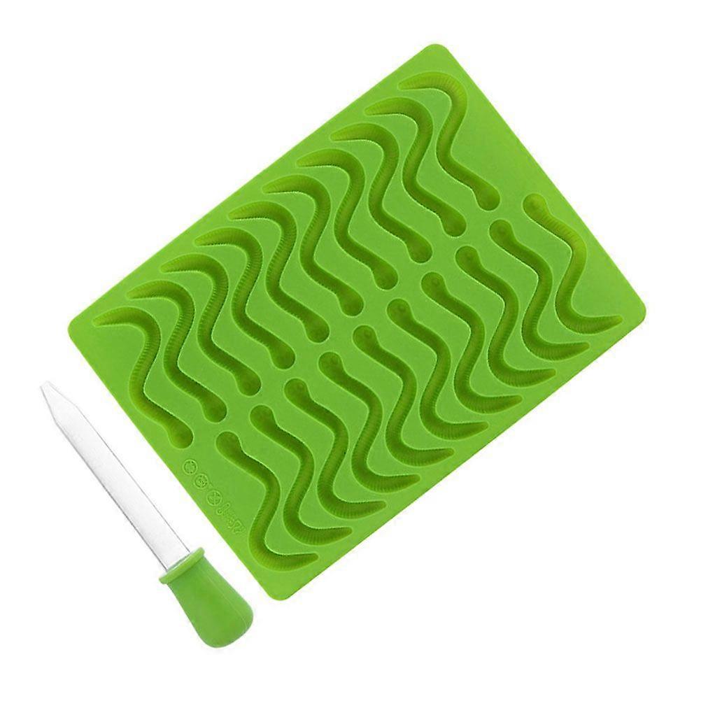 Worm Silicone Mold with Dropper Chocolate Jelly Candy Ice Cube Baking Mould Baking Tool (Green)