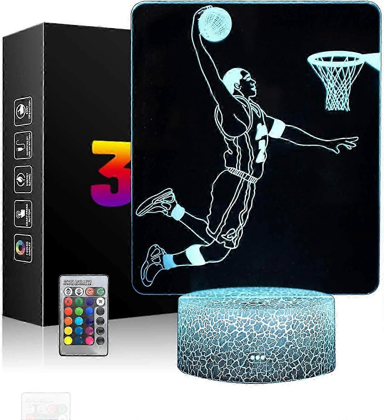 3D Basketball Player Night Lights,LED Decor Illusion Lamp with Remote&Smart Button