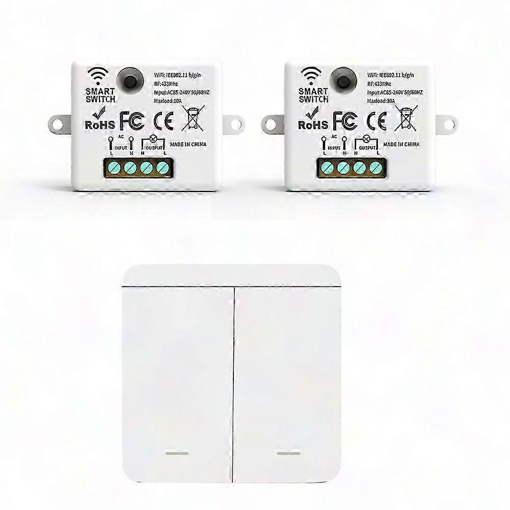 2PCS Wireless Light Switch RF 433Mhz Relay Receiver with 2Gang Panel & LED Remote Control for Lamps