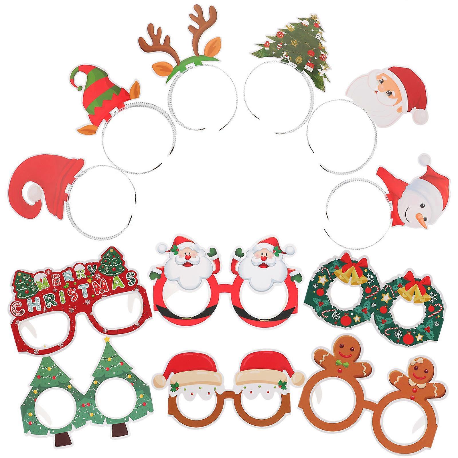 Xmas Glasses Headbands Paper Frames for Christmas Photo Props 4Sets
