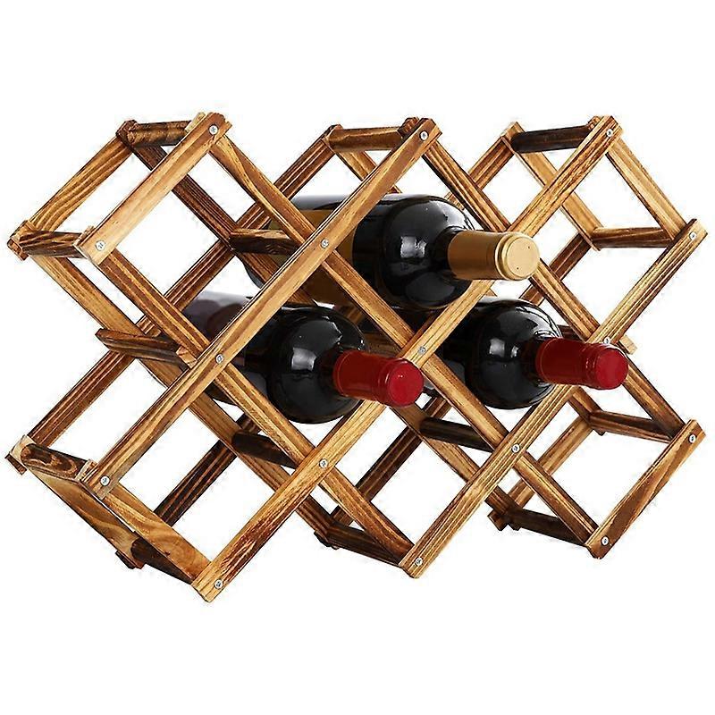 10 Bottles Capacity Foldable Standing Wooden Countertop Wine Racks