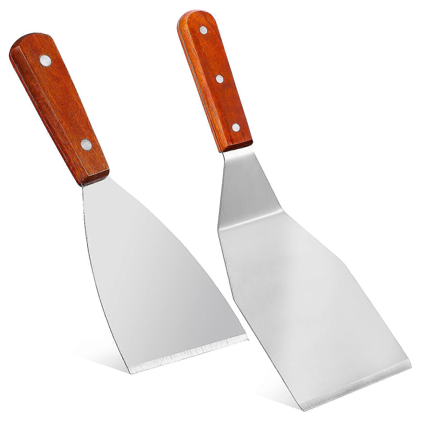Metal Cooking Spatula Set With Wood Handle For Home Cooks In Assorted Color Designed For Baking And Frying 2 Pcs