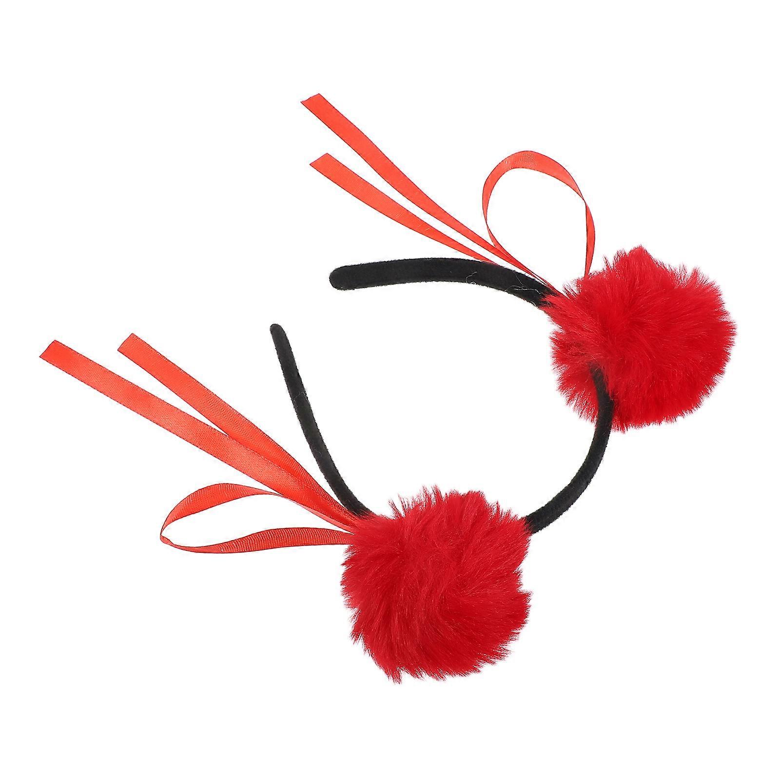 Plush Headband Pompom Ball Headband for Kids 3Pcs Red Comfortable Accessory