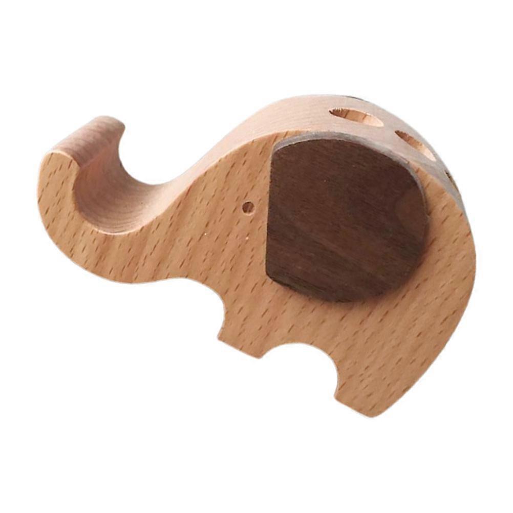 Stylish Wood Phone Storage Rack Elephant Shape Desktop Organizer Home Use 9*5.5*3.5cm Pen Holder 1Pack