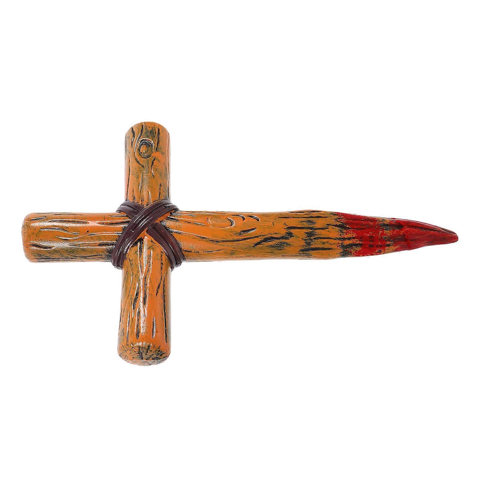 Brown Plastic Cross Handheld Cross Ornament for Halloween 5Pcs Set