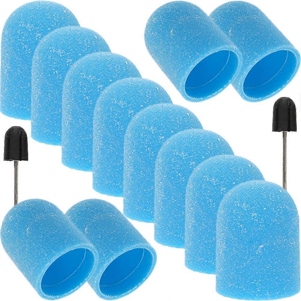 Nail Art Manicure Sanding Cap Polishing Tool Suitable For Nail Care With Cylindrical Design 2 Sets Sky-Blue
