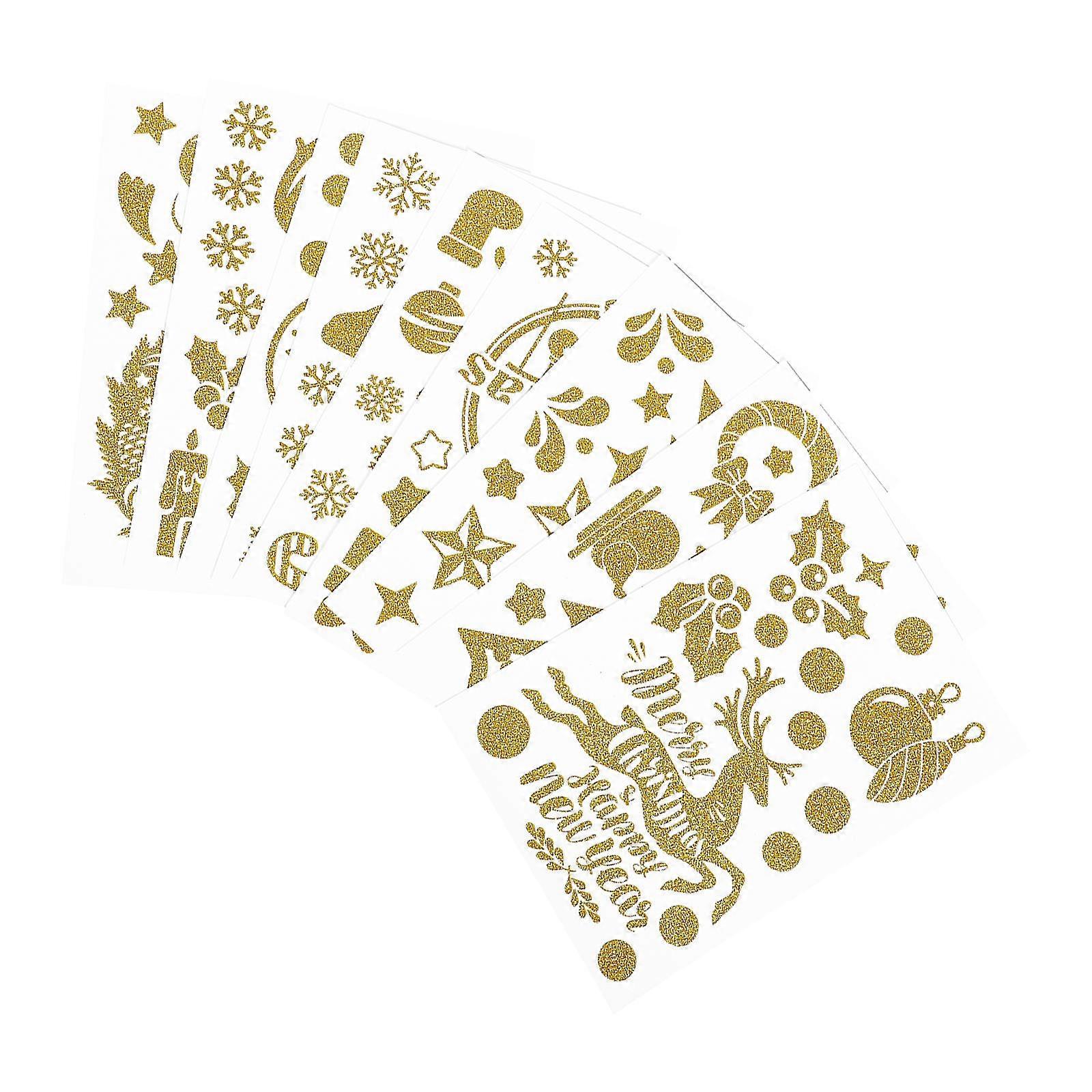 Golden Christmas Ornament Stickers Paper Static Decals for Decor 9 Sheets