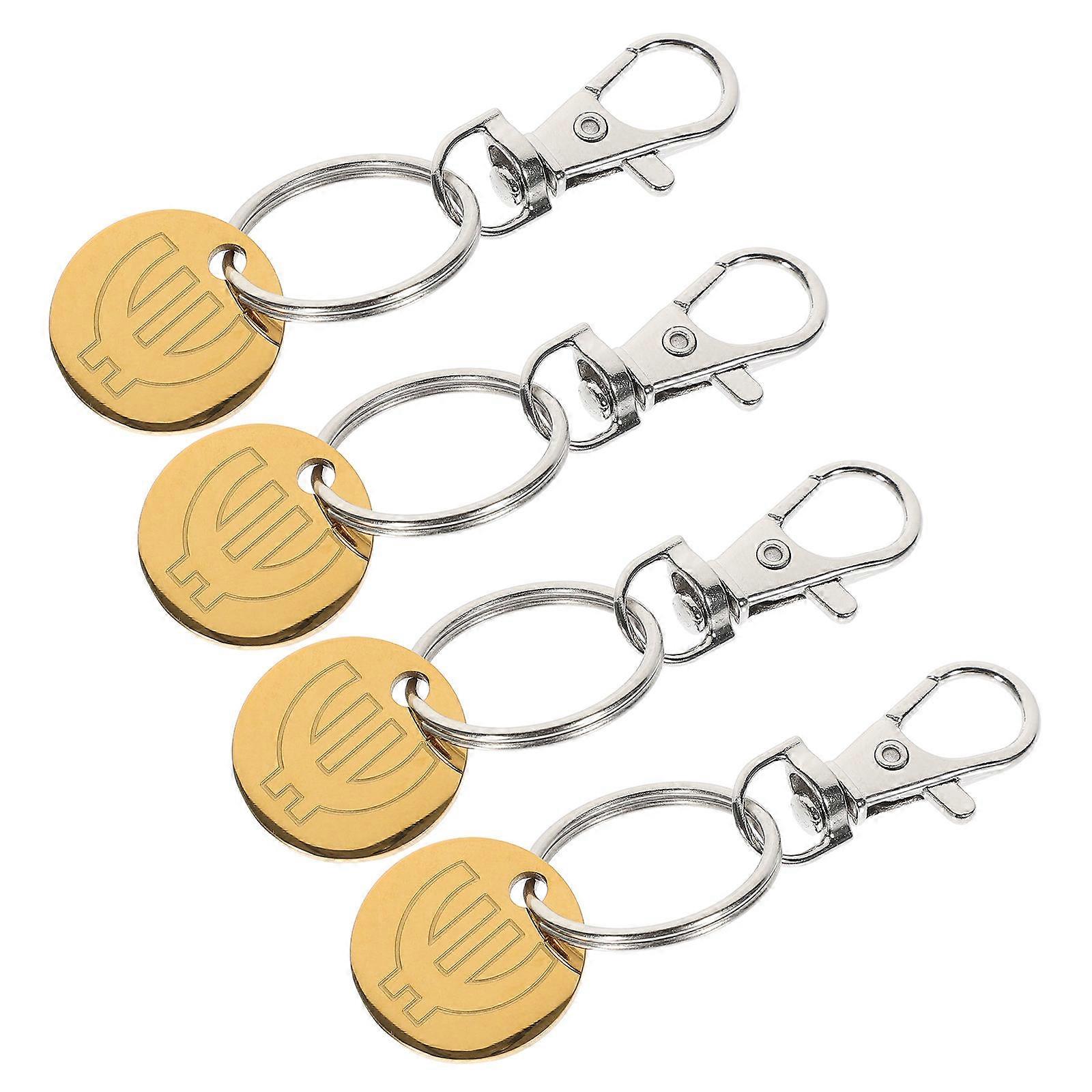 Token Keychain Holder 4Pcs Zinc Alloy Shopping Cart Tokens Key Storage Golden Round Practical Design For Shopping Cart Tokens Daily Use