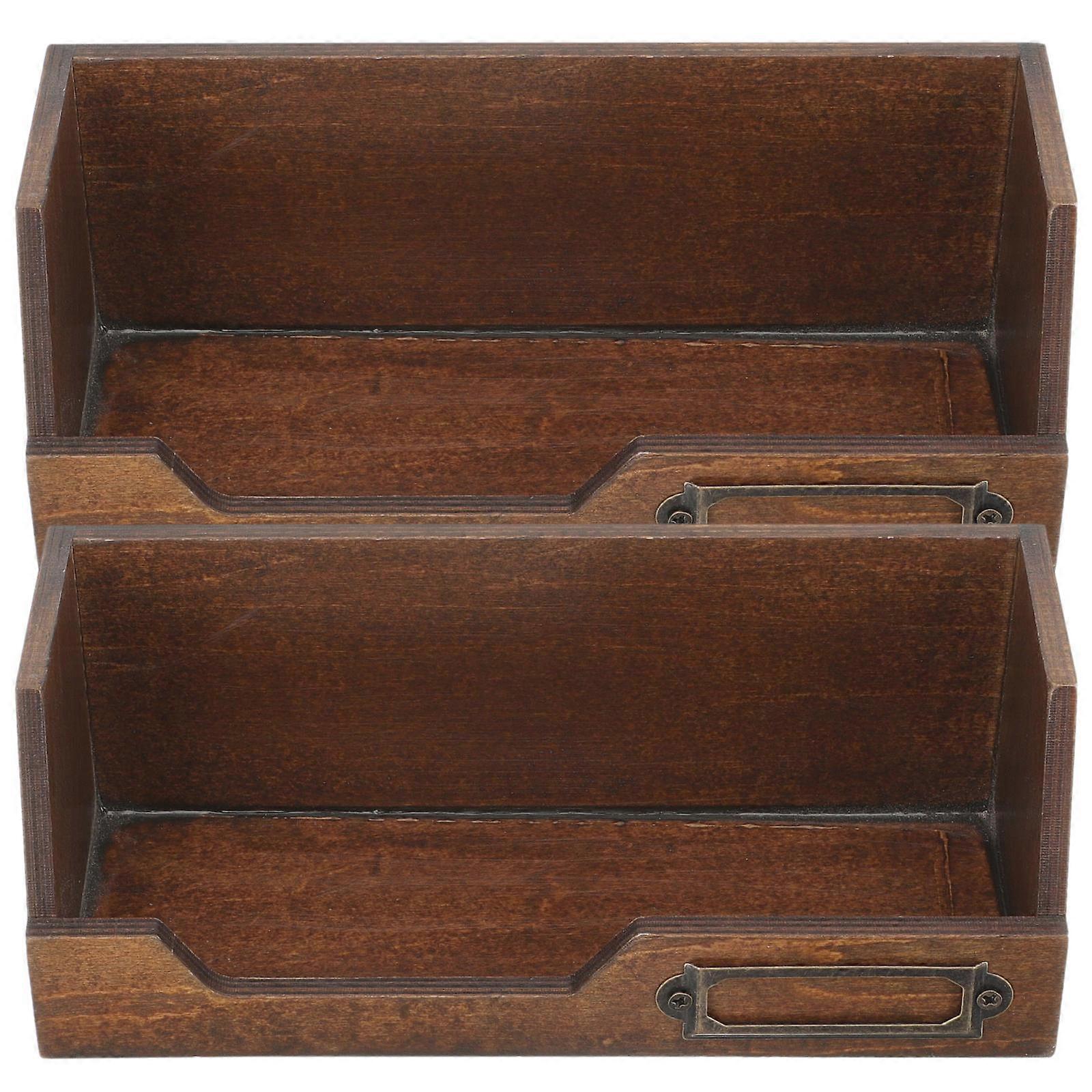 Desktop Storage Box Organizer 4Pcs Retro Wooden Craft Container Ideal For Office Use Square