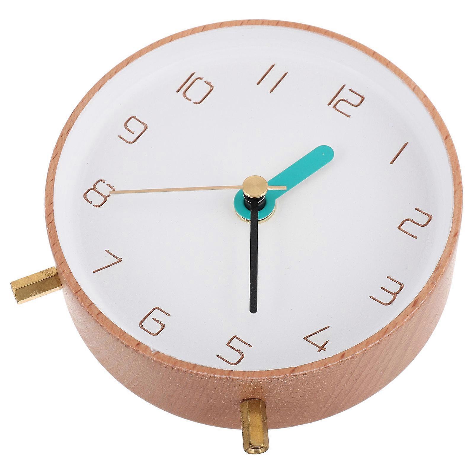 Wooden Silent Desk Clock Analog for Home Office 4Pcs Simple Design
